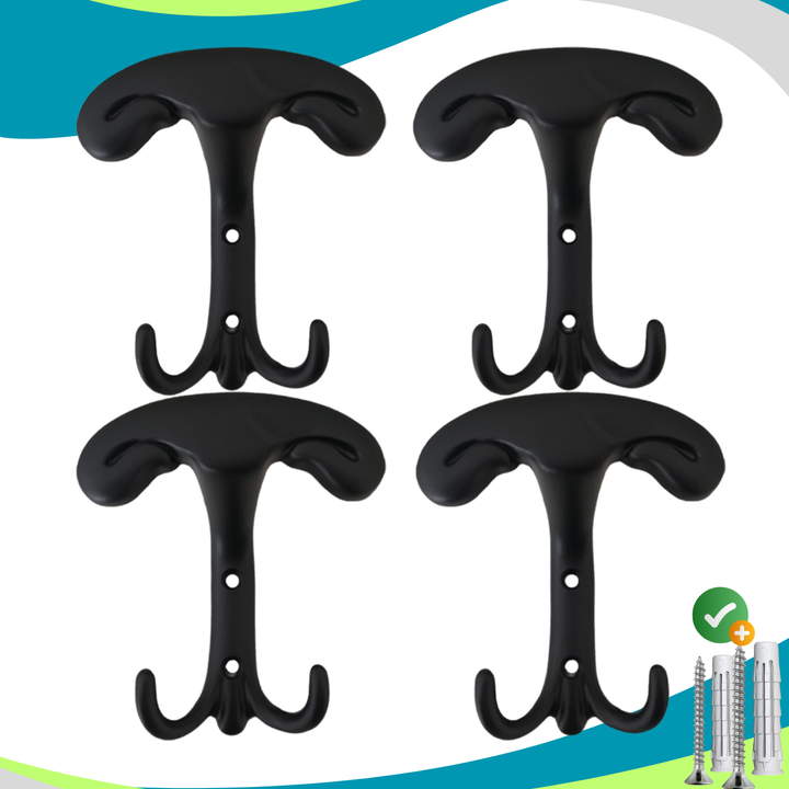 Appendiabiti a parete, 4 ganci attaccapanni da muro ingresso, appendi accappatoio #colore_nero