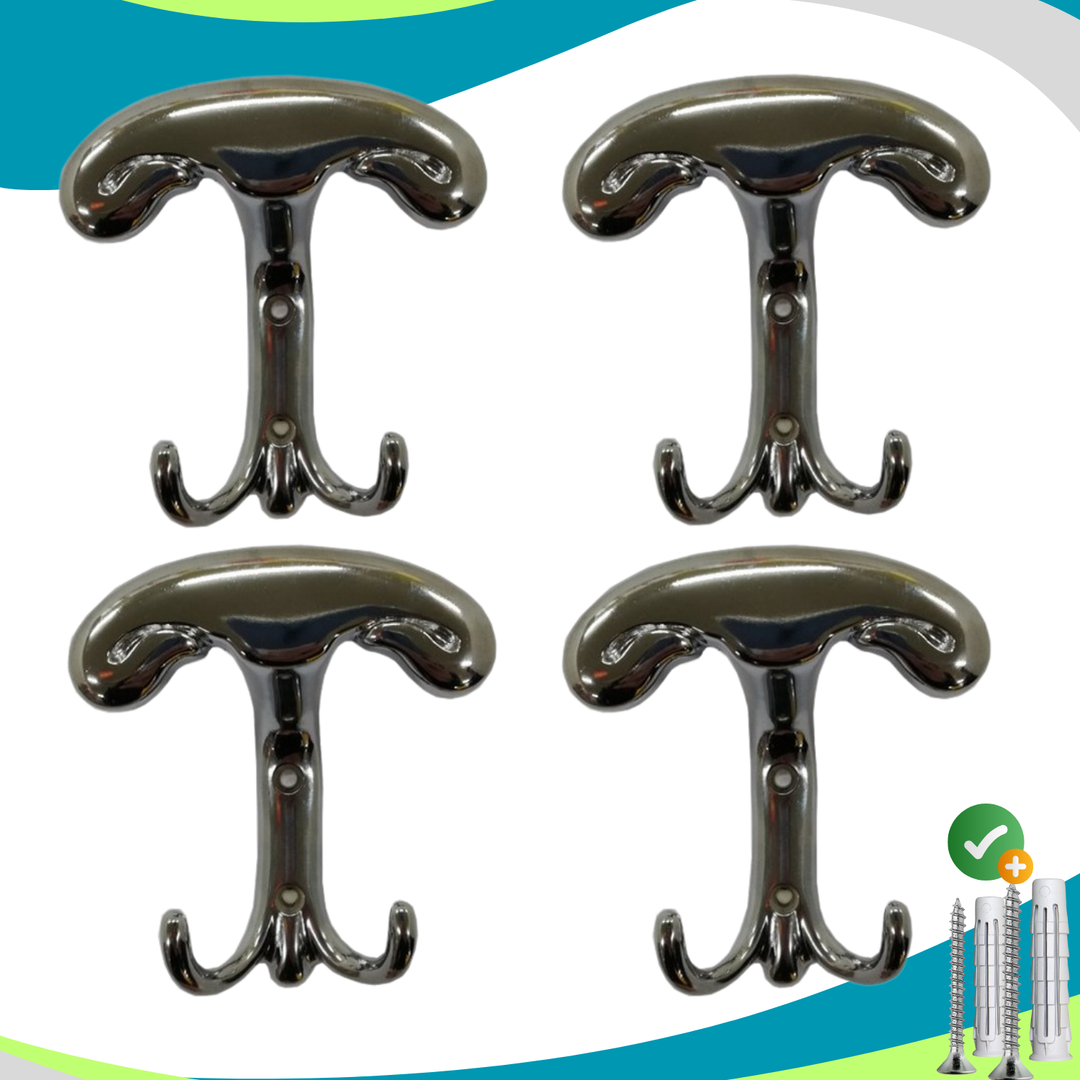 Appendiabiti a parete, 4 ganci attaccapanni da muro ingresso, appendi accappatoio #colore_cromo