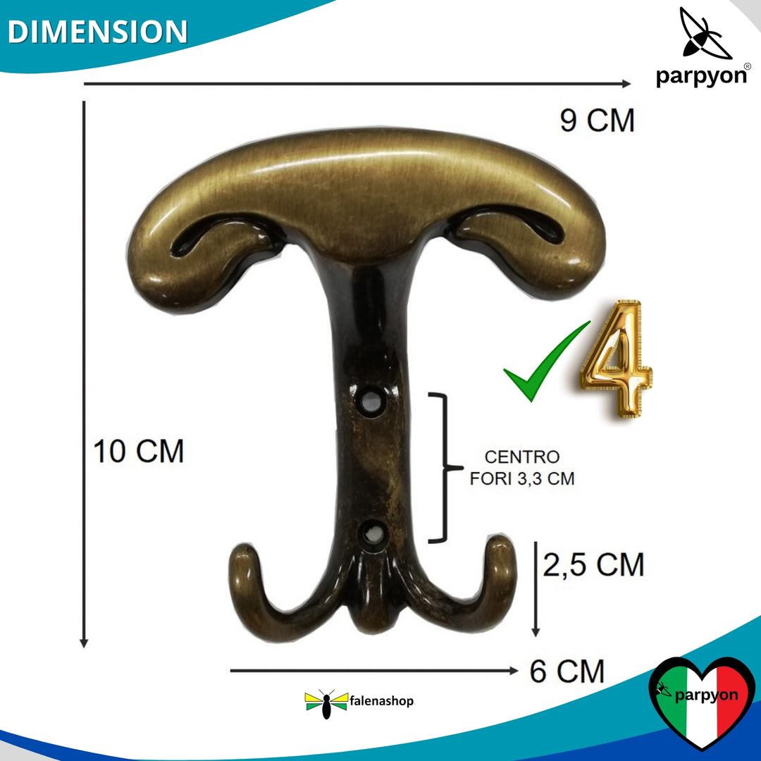 Misure appendiabiti a parete, 4 ganci attaccapanni da muro ingresso, appendi accappatoio #colore_bronzo