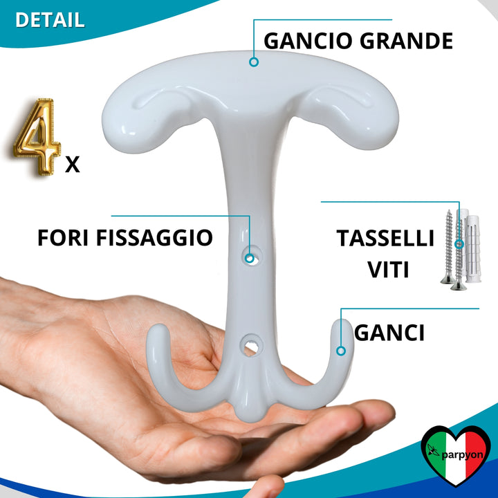 Caratteristiche appendiabiti a parete, 4 ganci attaccapanni da muro ingresso, appendi accappatoio #colore_bianco