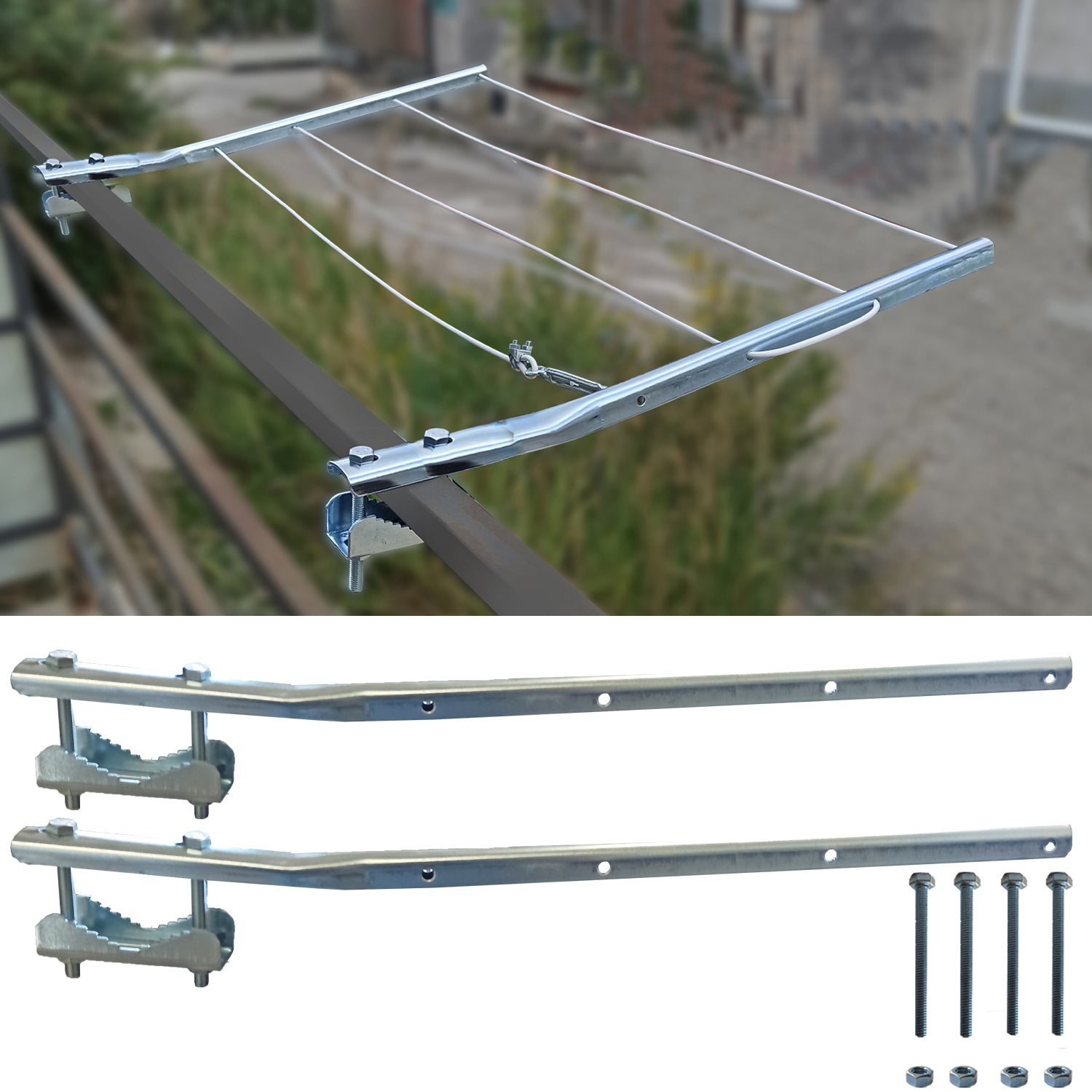 Metaltex Stendibiancheria Da Campeggio/balcone Favonio: 3 Metri Di Lunghezza, Pieghevole, Acciaio Inox Argento/nero