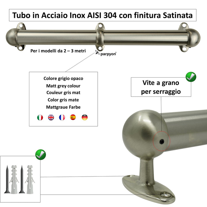 Corrimano Acciaio Inox a muro con supporti 519