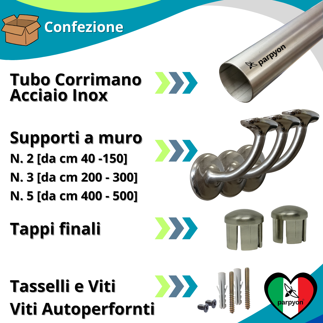 Corrimano a muro in Acciaio Inox D.40mm V42R