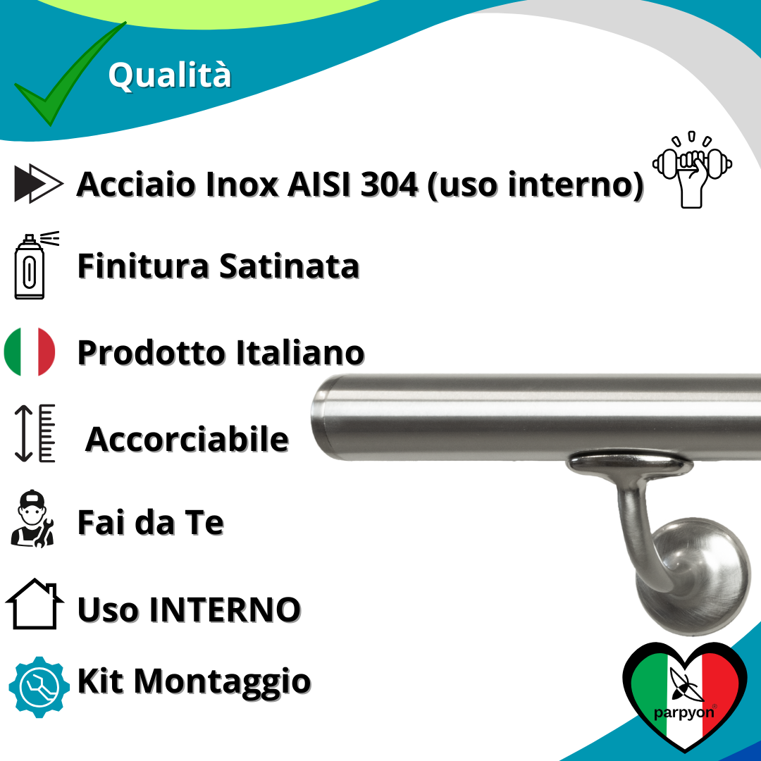 Corrimano a muro in Acciaio Inox D.40mm V42R