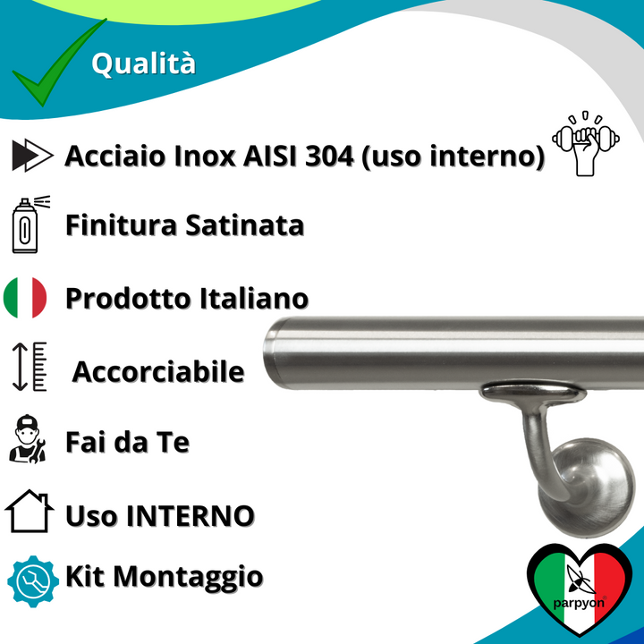 Corrimano a muro in Acciaio Inox D.40mm V42R