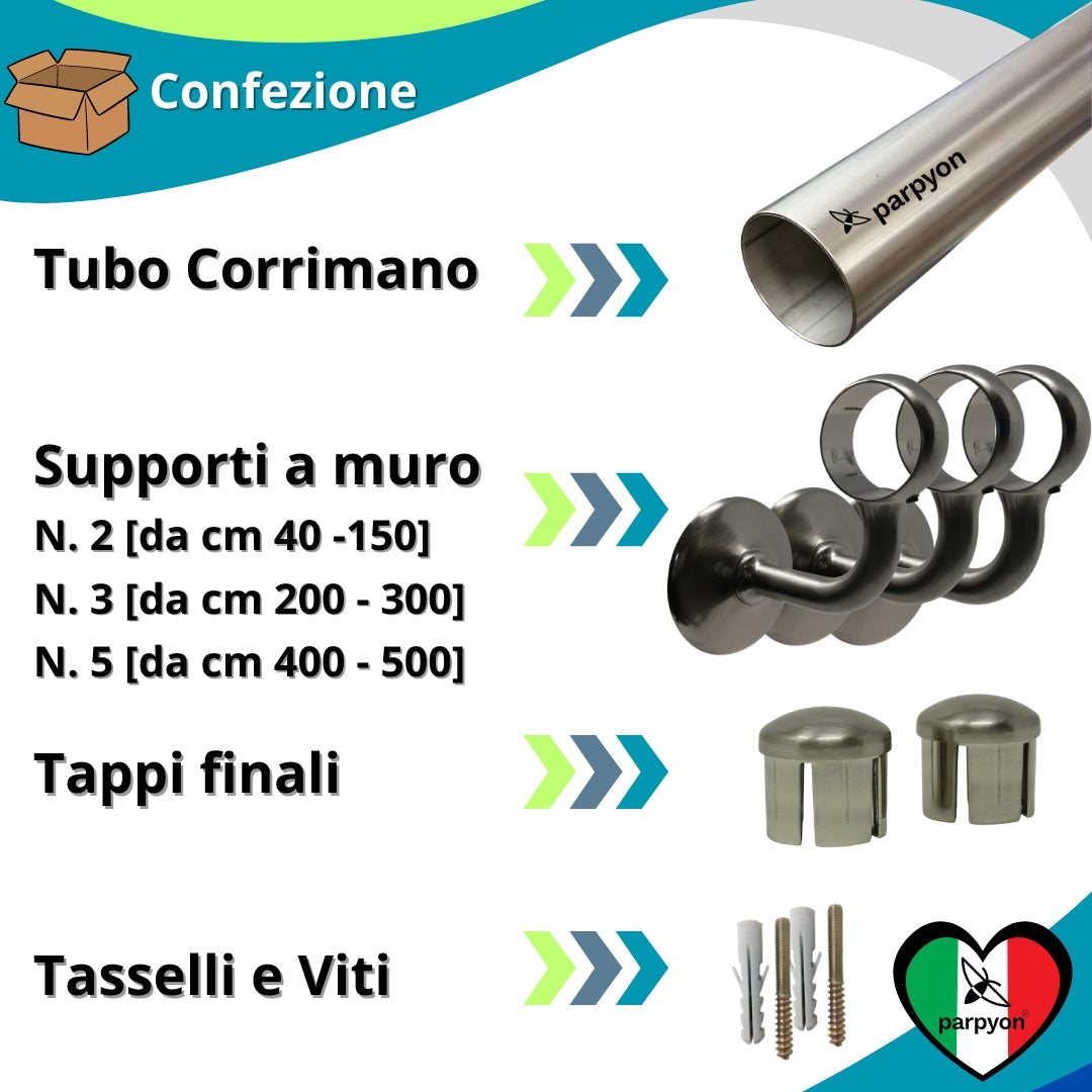 Corrimano a muro in Acciaio Inox D.32mm