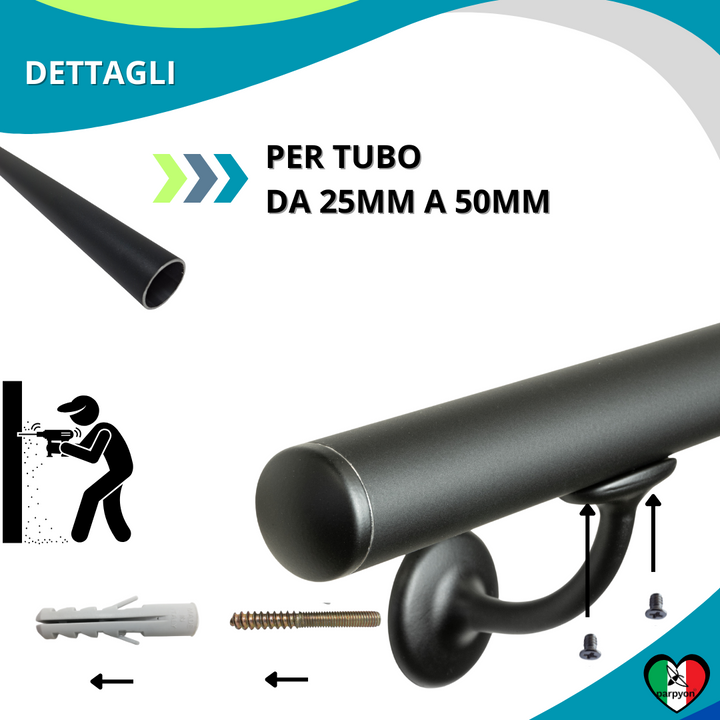 Accessori corrimano - Supporto tubo Mod V42R Nero