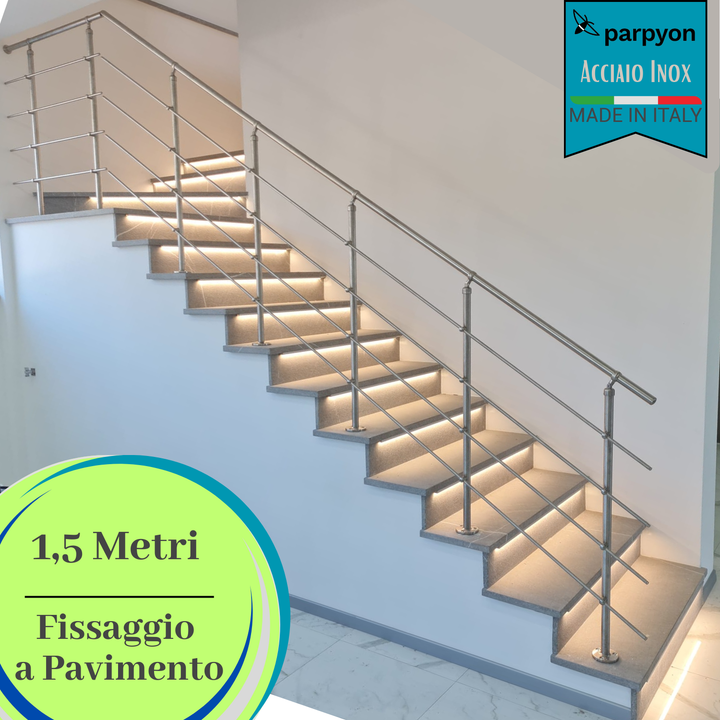 Ringhiera scala in Acciaio Inox da 1,5 MT- Fissaggio Pavimento