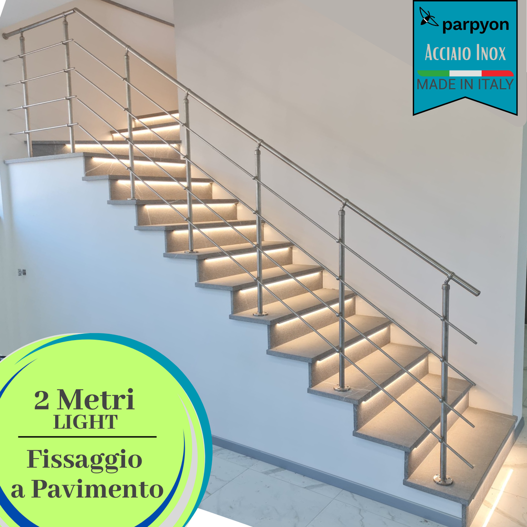 Ringhiera scala in Acciaio Inox da 2 MT-LIGHT Fissaggio Pavimento