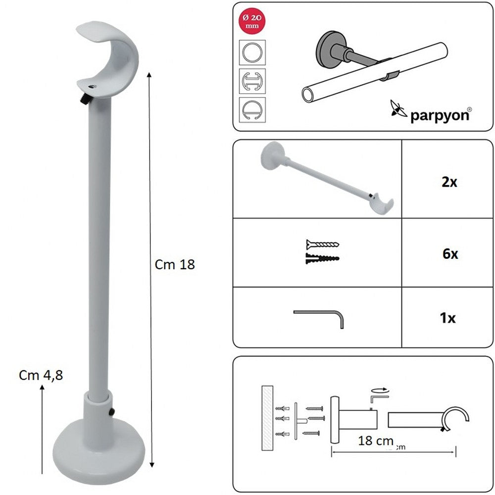 Supporti per bastoni tende in Metallo 859 2pz. + viti e tasselli