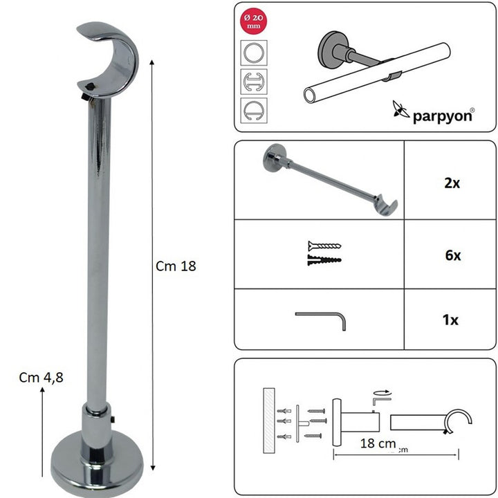 Supporti per bastoni tende in Metallo 859 2pz. + viti e tasselli