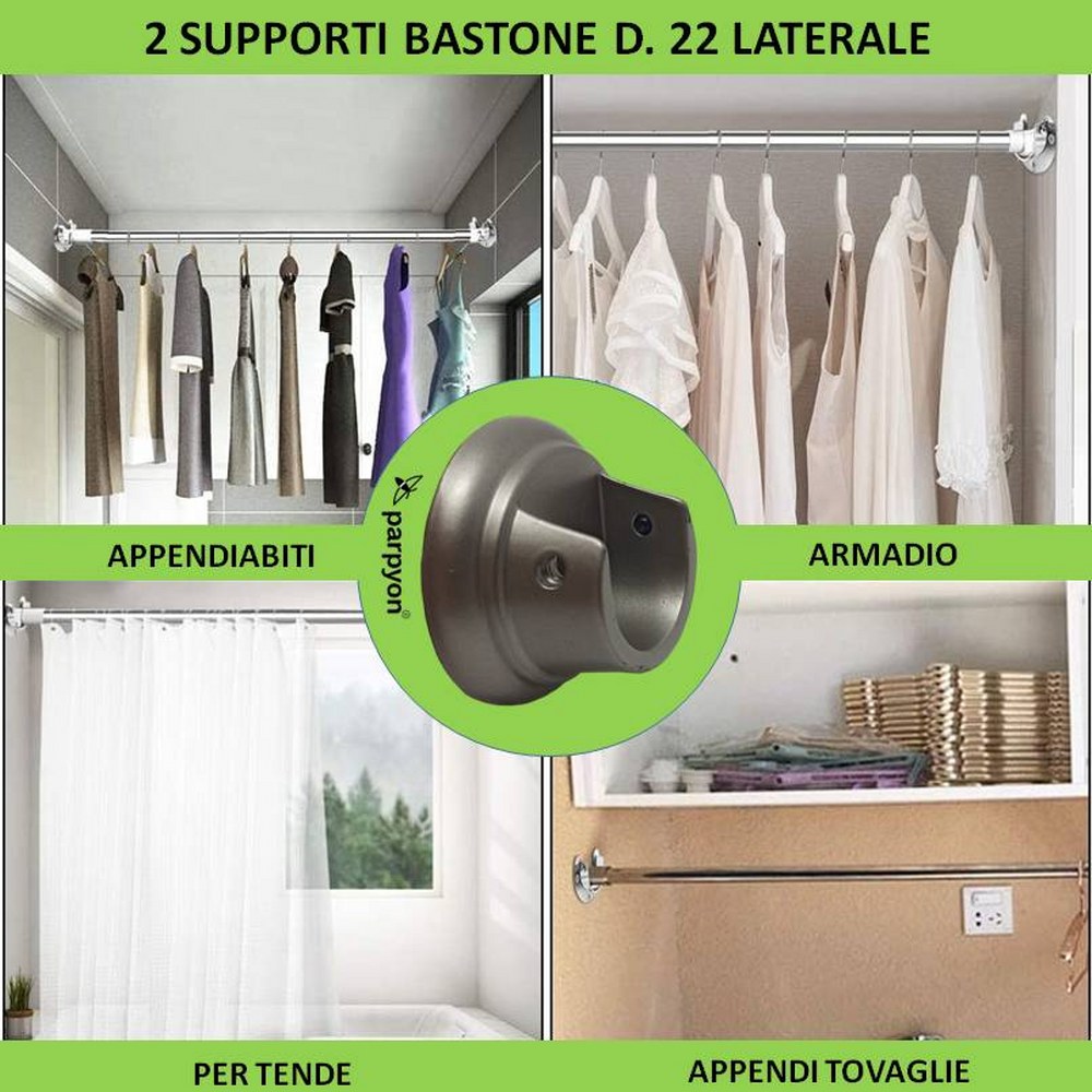 parpyon® 2 Supporti per bastoni Tende in Metallo da 20-22mm, staffe Bastone Tenda - Corrimano ringhiera a muro, Materiale Resistente per Appendi Prodotto Italiano (V44B, 20-22MM parpyon® 2 Supporti per bastoni Tende in Metallo da 20-22mm, staffe Bastone Tenda - Corrimano ringhiera a muro, Materiale Resistente per Appendi Prodotto Italiano (V44B, 20-22MM