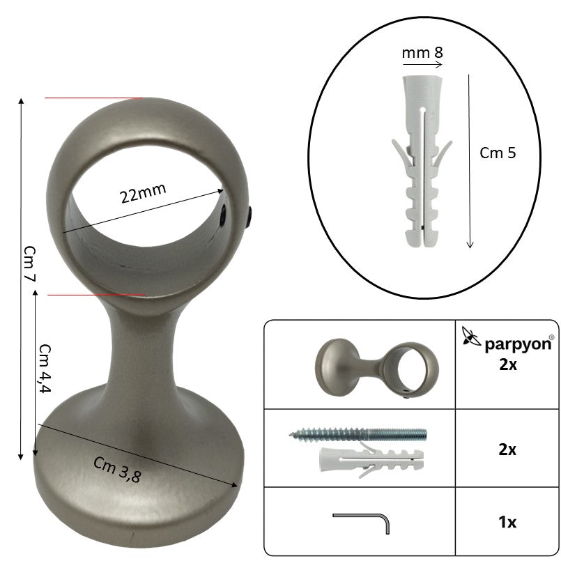 Supporti per bastoni tende in Metallo V44 2pz. + viti e tasselli