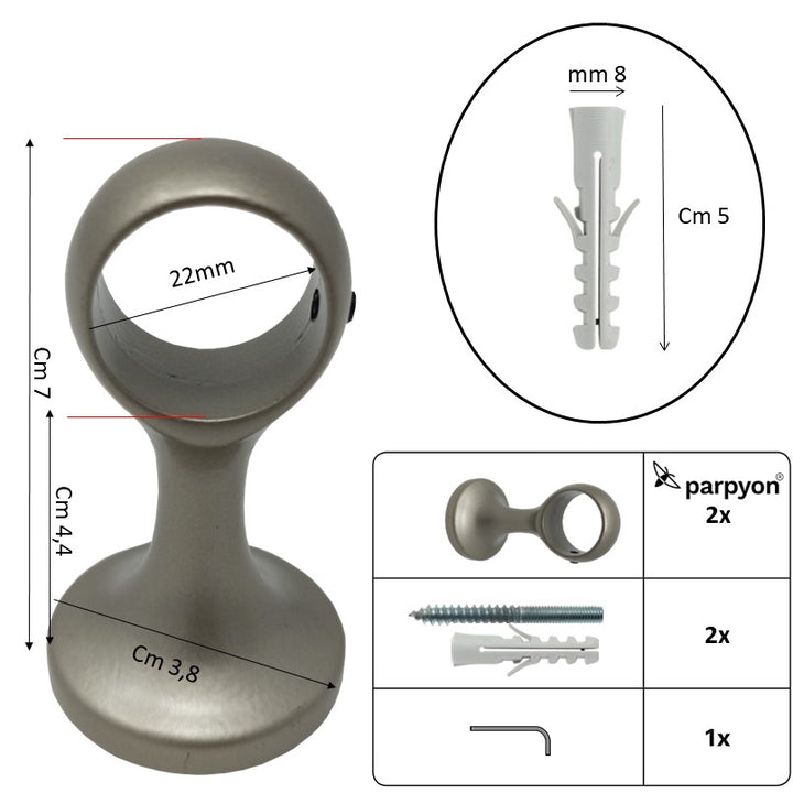 Supporti per bastoni tende in Metallo V44 2pz. + viti e tasselli