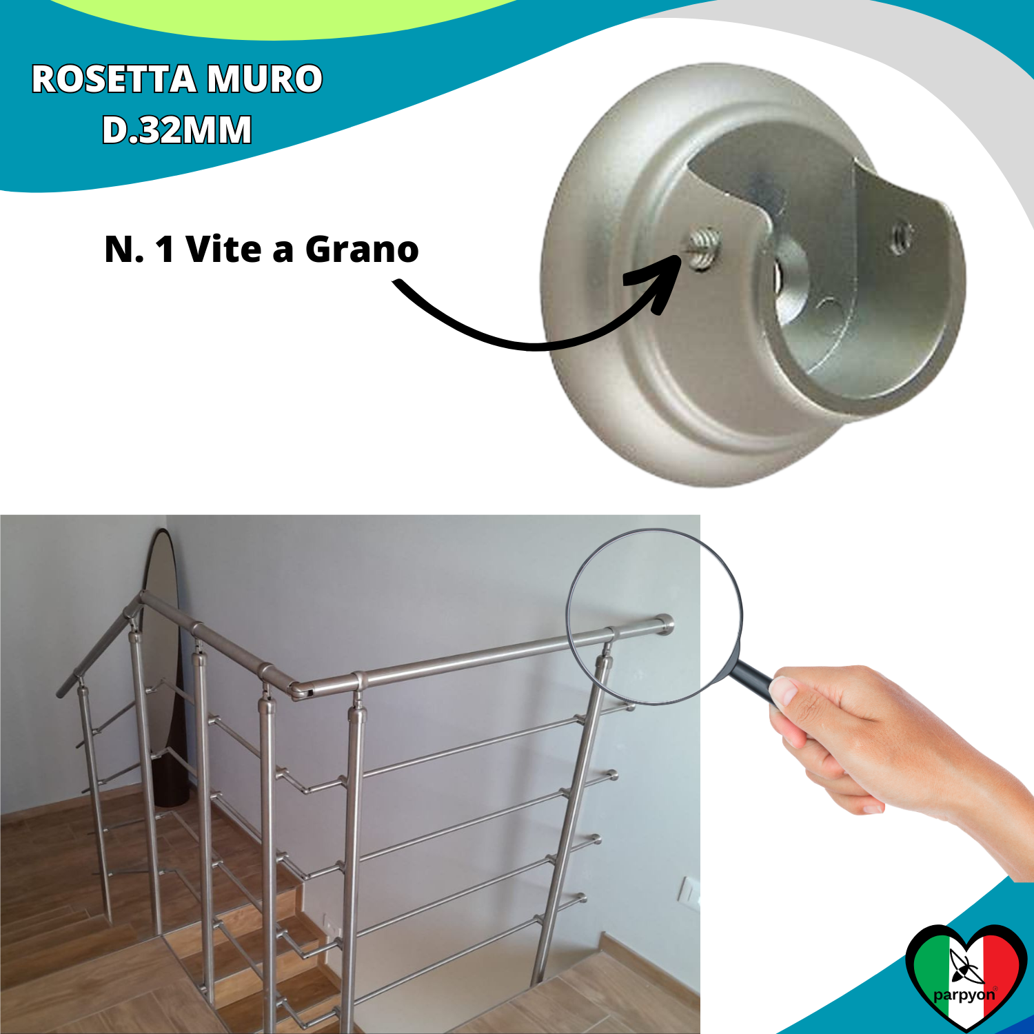 Parpyon® Corrimano A Muro Scala Tubo Passamano Acciaio Inox Prodotto 100% Italiano Fissaggio A Parete Kit Montaggio FACILE Fai Da Te Scale E Balaustra (Acciaio Satinato, 300cm