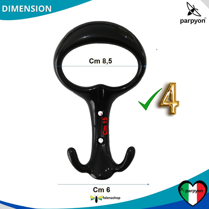 Misure appendiabiti a parete, 4 ganci attaccapanni da muro ingresso, appendi accappatoio #colore_nero