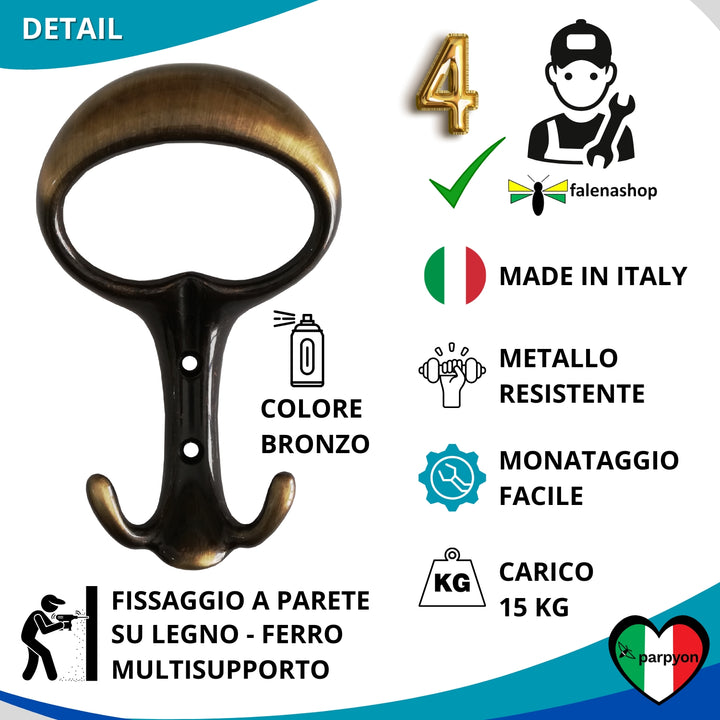 Dettagli appendiabiti a parete, 4 ganci attaccapanni da muro ingresso, appendi accappatoio #colore_bronzo