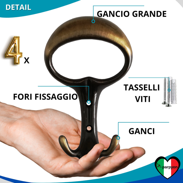 Caratteristiche appendiabiti a parete, 4 ganci attaccapanni da muro ingresso, appendi accappatoio #colore_bronzo