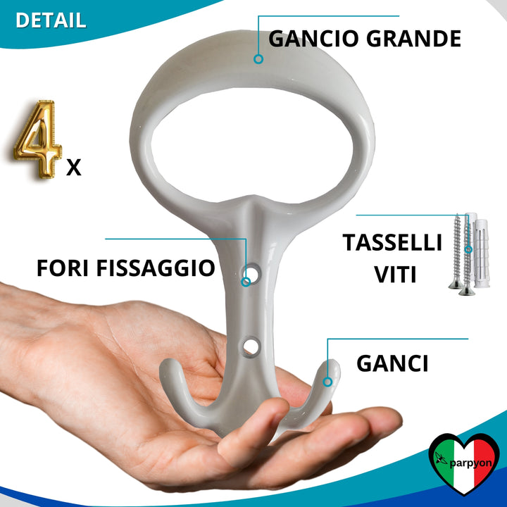 Caratteristiche appendiabiti a parete, 4 ganci attaccapanni da muro ingresso, appendi accappatoio #colore_bianco