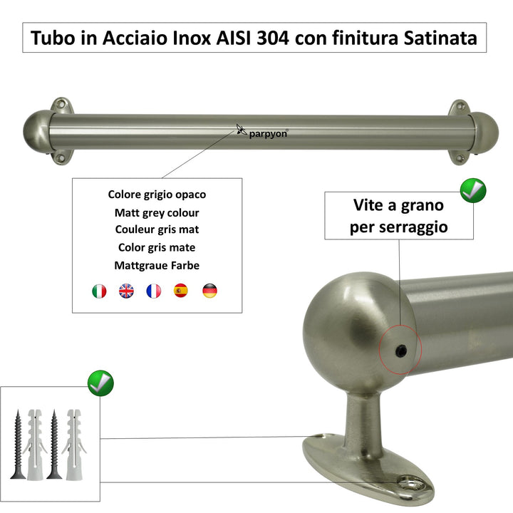 Corrimano Acciaio Inox a muro con supporti 519
