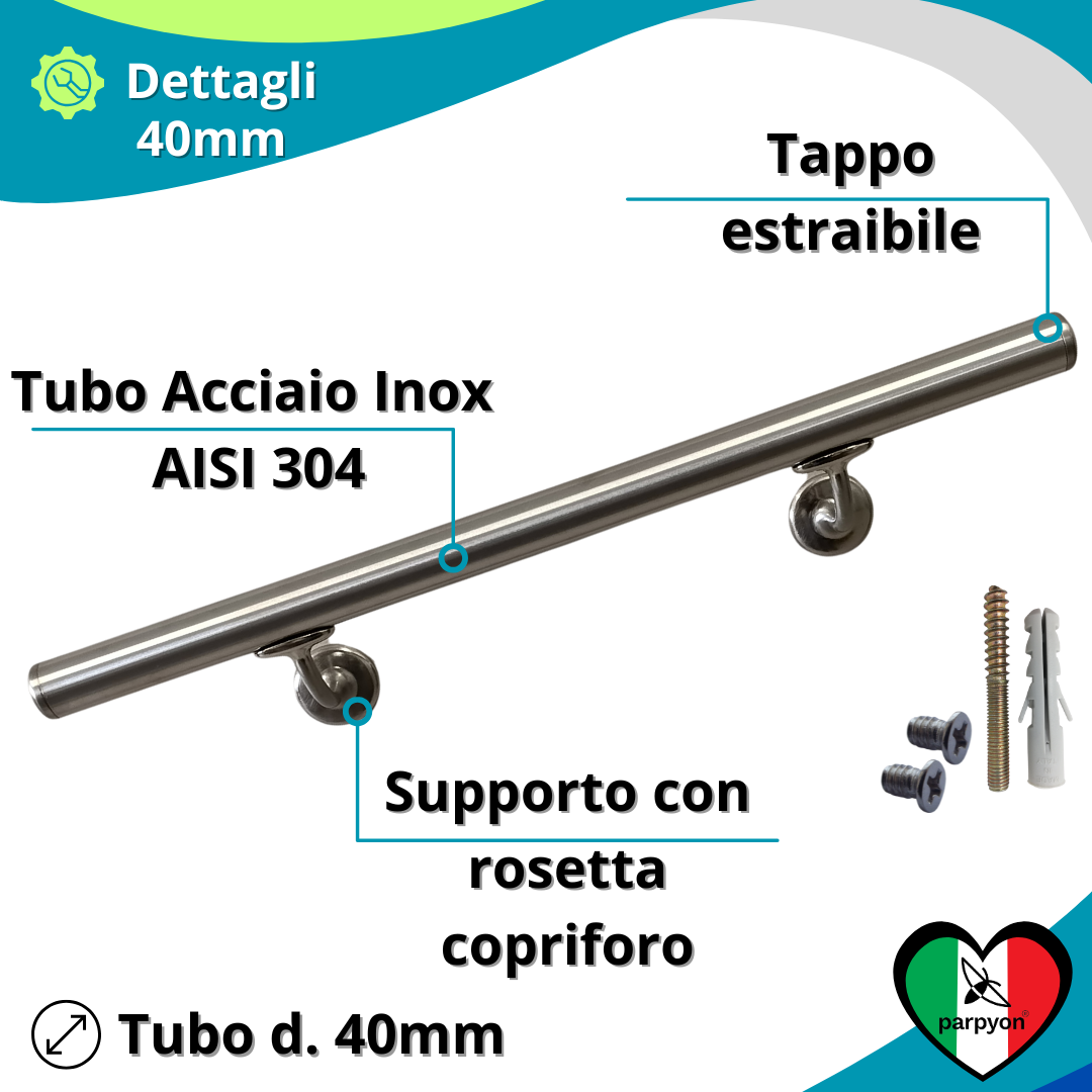 Corrimano a muro in Acciaio Inox D.40mm V42R