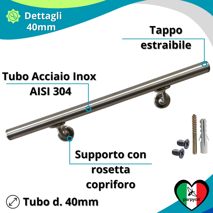 Corrimano a muro in Acciaio Inox D.40mm V42R
