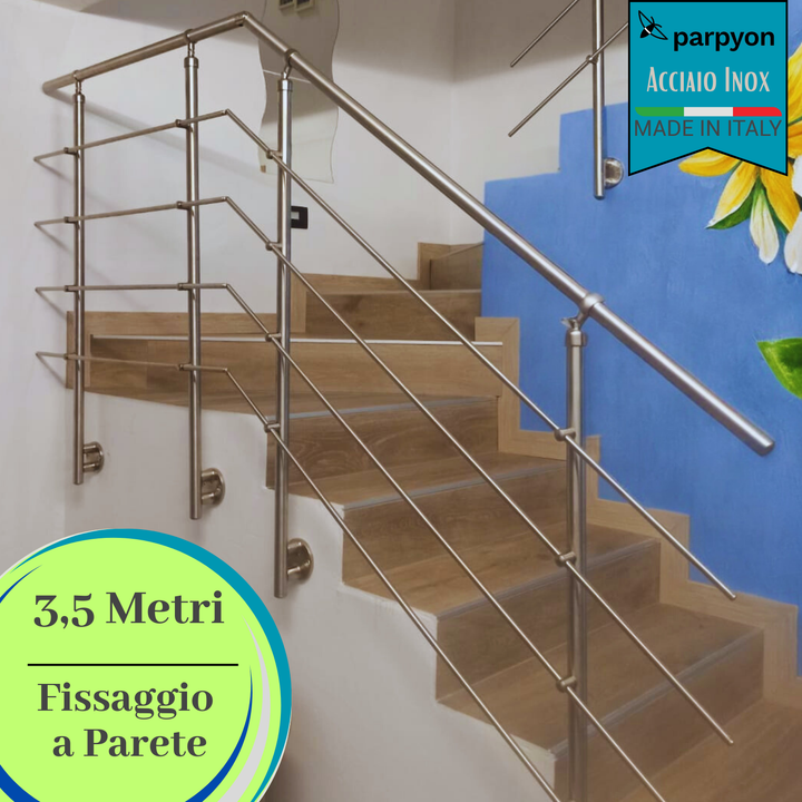Ringhiera scala in Acciaio Inox da 3,50 MT - Fissaggio Parete