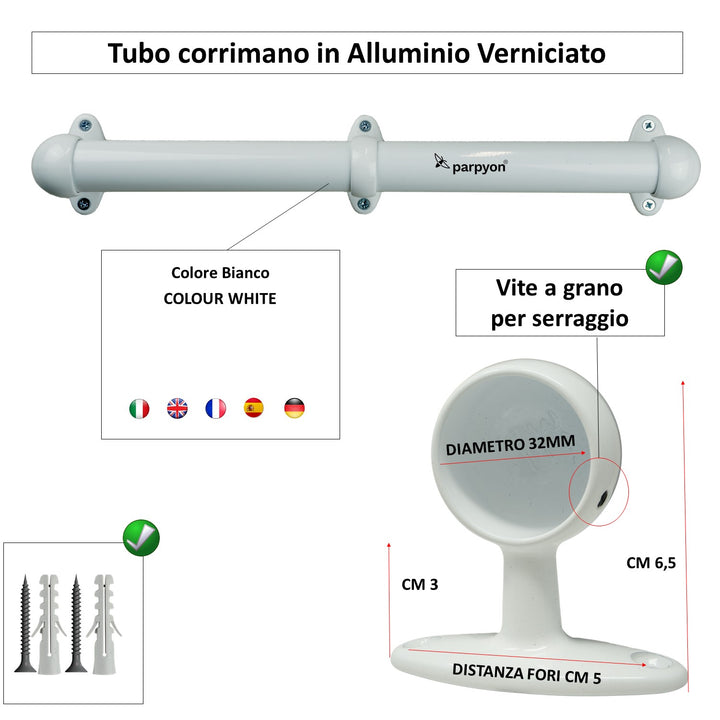 Corrimano a muro in Alluminio con supporti 519