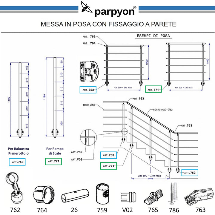 Ringhiera scala in Acciaio Inox Personalizzata - Fissaggio Parete